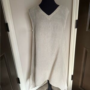 Elegant linen Cream Midi Dress